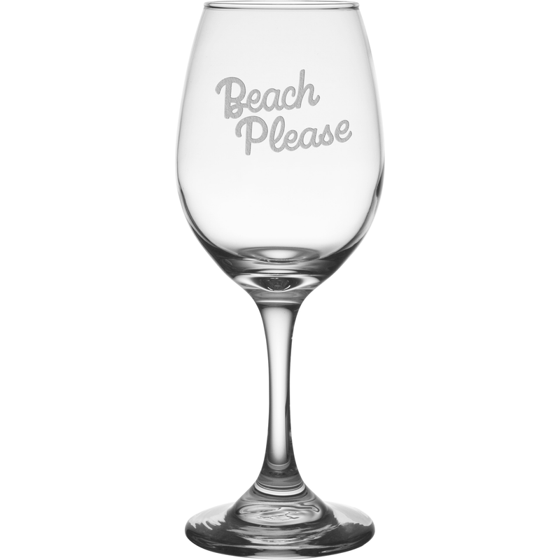 Beach Please 11 oz. Etched Wine Glass Sets
