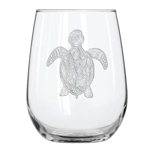 Turtle 15.25 oz. Etched Stemless Wine Glass Sets