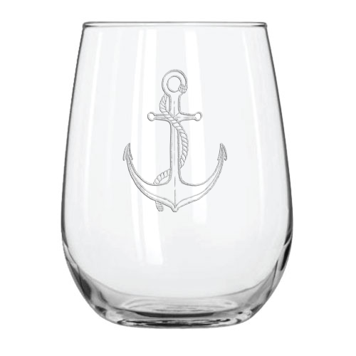 Rope & Anchor 15.25 oz. Etched Stemless Wine Glass Sets