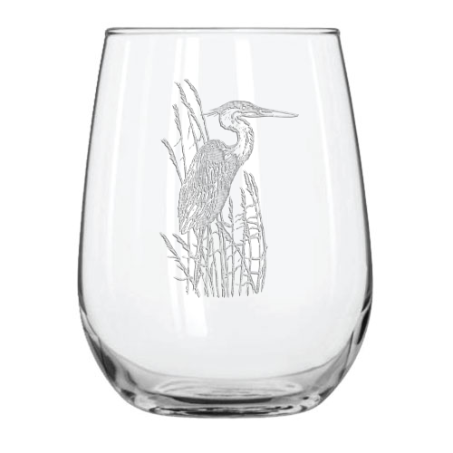 Heron 15.25 oz. Etched Stemless Wine Glass Sets