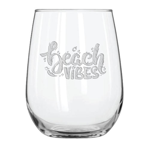 Beach Vibes 15.25 oz. Etched Stemless Wine Glass Sets