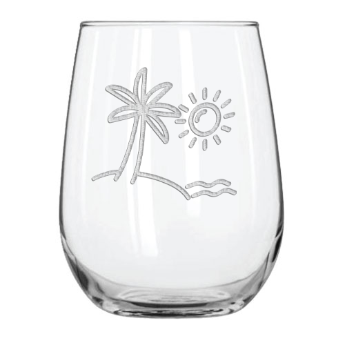 Beach 15.25 oz. Etched Stemless Wine Glass Sets