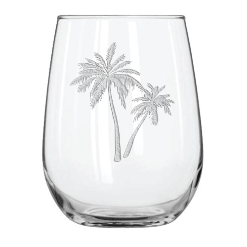 Palms 15.25 oz. Etched Stemless Wine Glass Sets