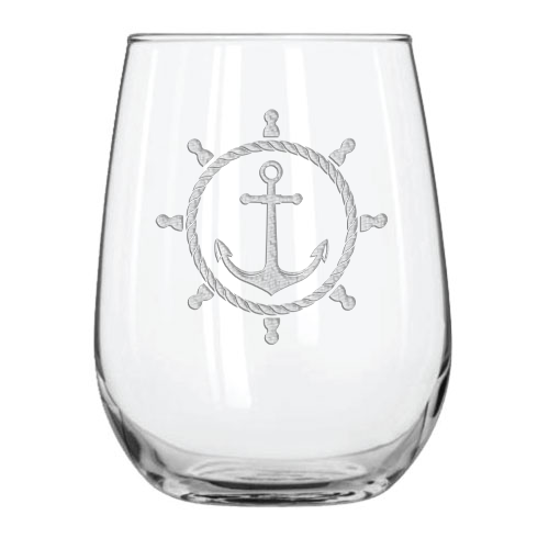 Anchor 15.25 oz. Etched Stemless Wine Glass Sets