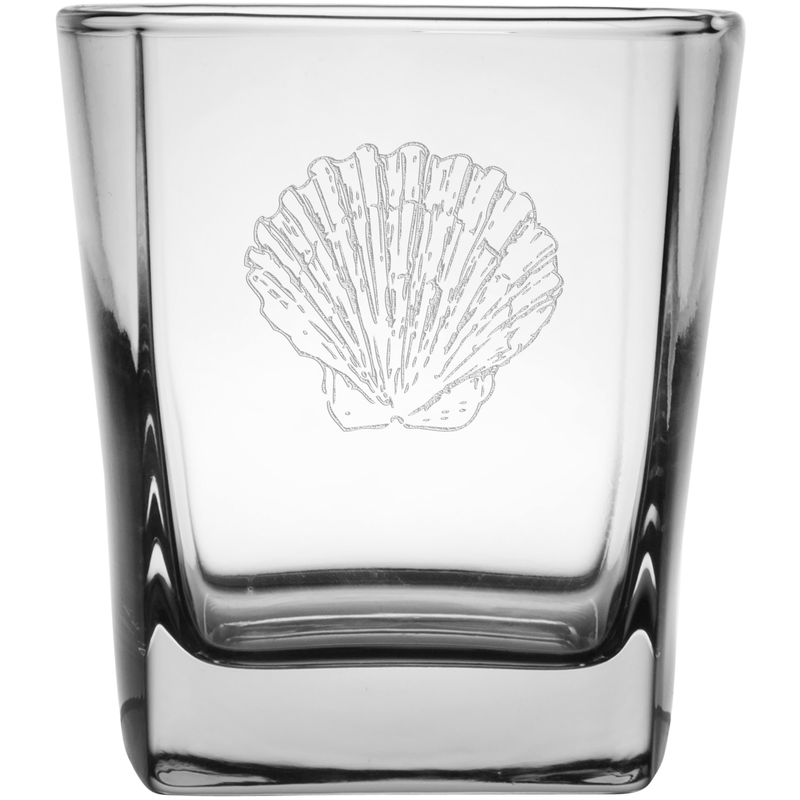 Seashell 9.25 oz. Etched Double Old Fashioned Glass Sets