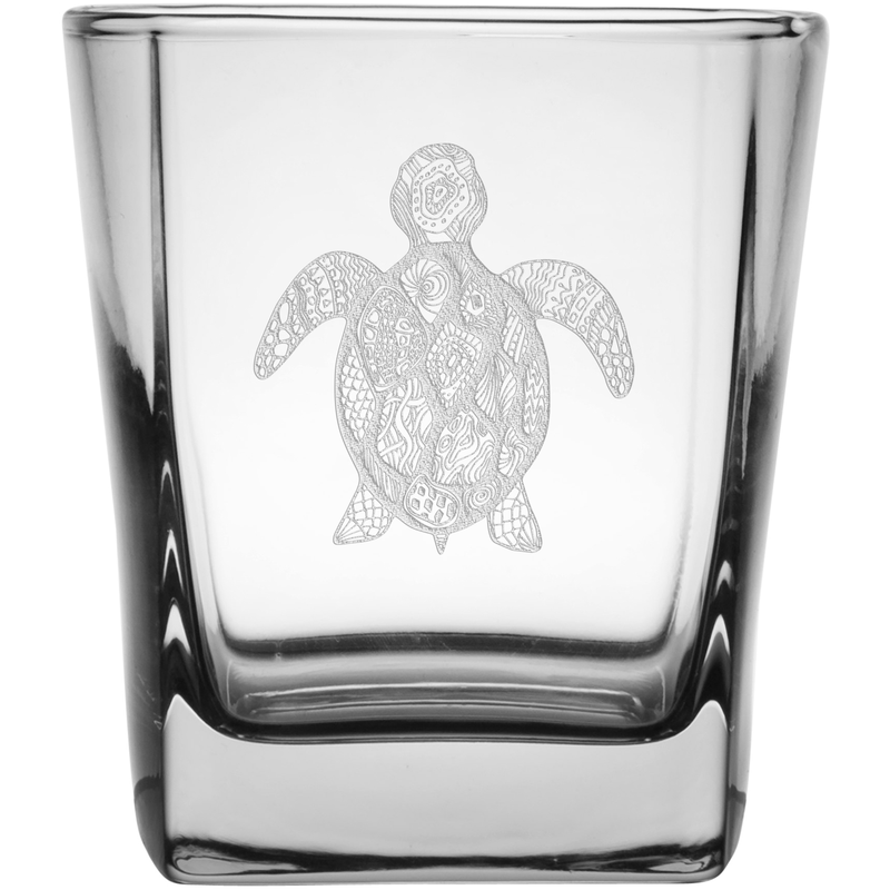 Turtle 9.25 oz. Etched Double Old Fashioned Glass Sets