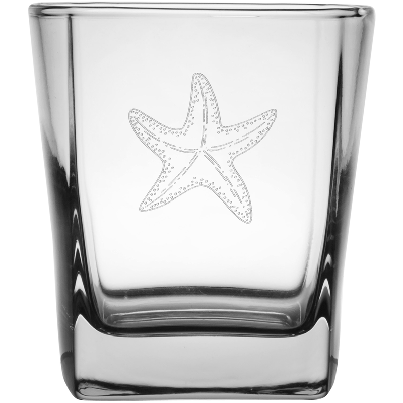 Starfish 9.25 oz. Etched Double Old Fashioned Glass Sets