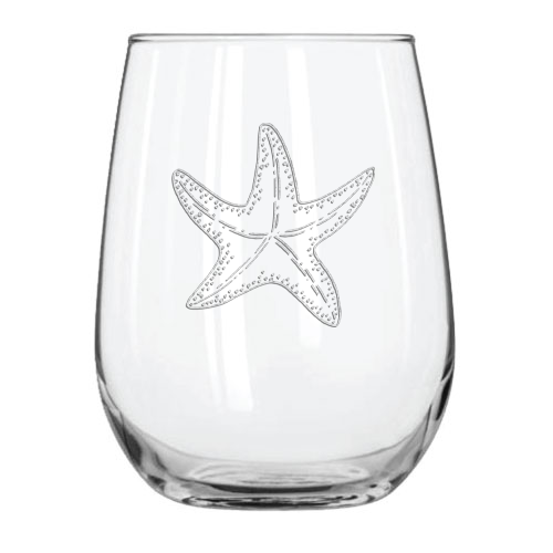 Starfish 15.25 oz. Etched Stemless Wine Glass Sets