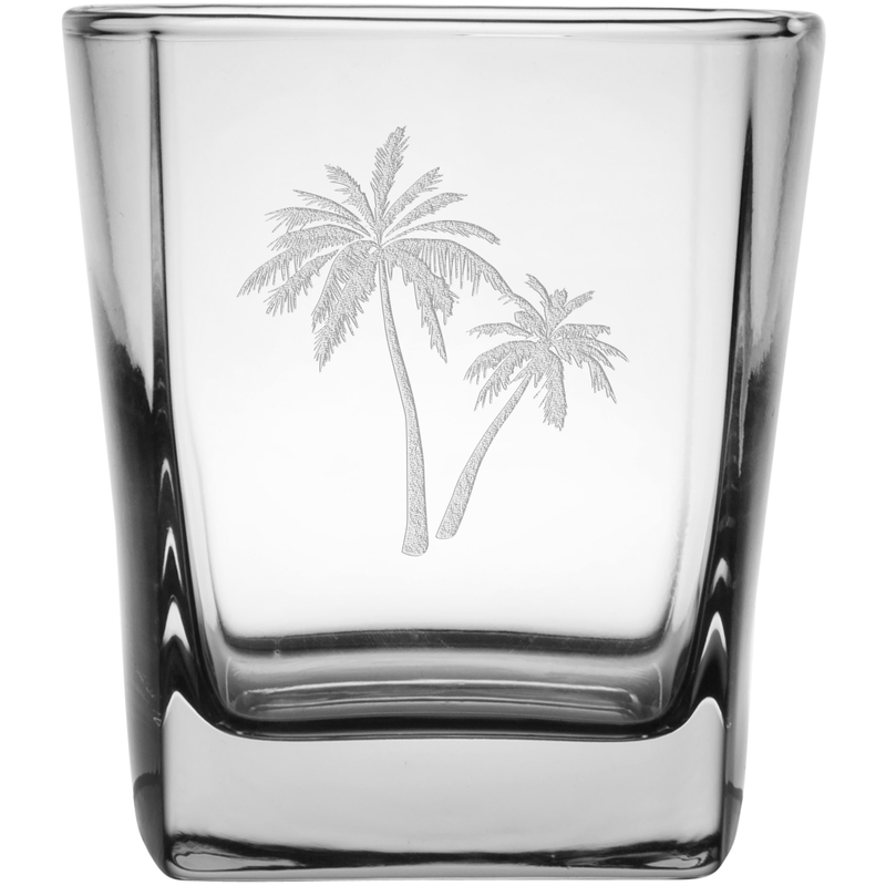 Palms 9.25 oz. Etched Double Old Fashioned Glass Sets