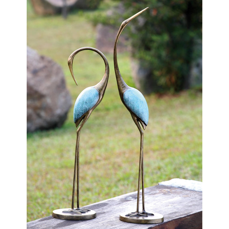 Turquoise Back Crane Pair Sculpture