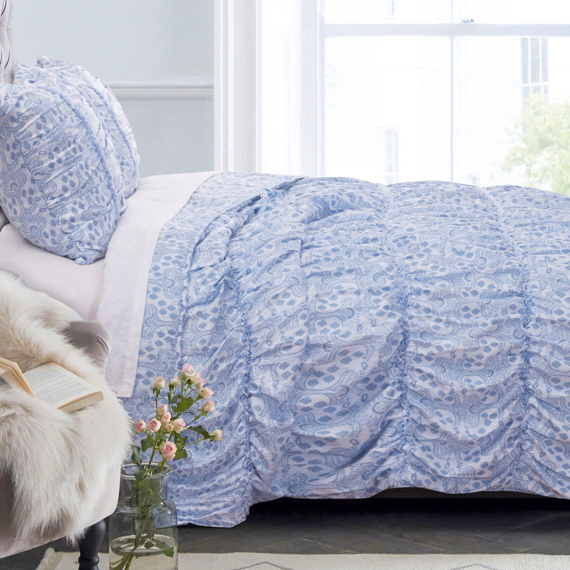 Blue Wave Ruffle Quilt Set