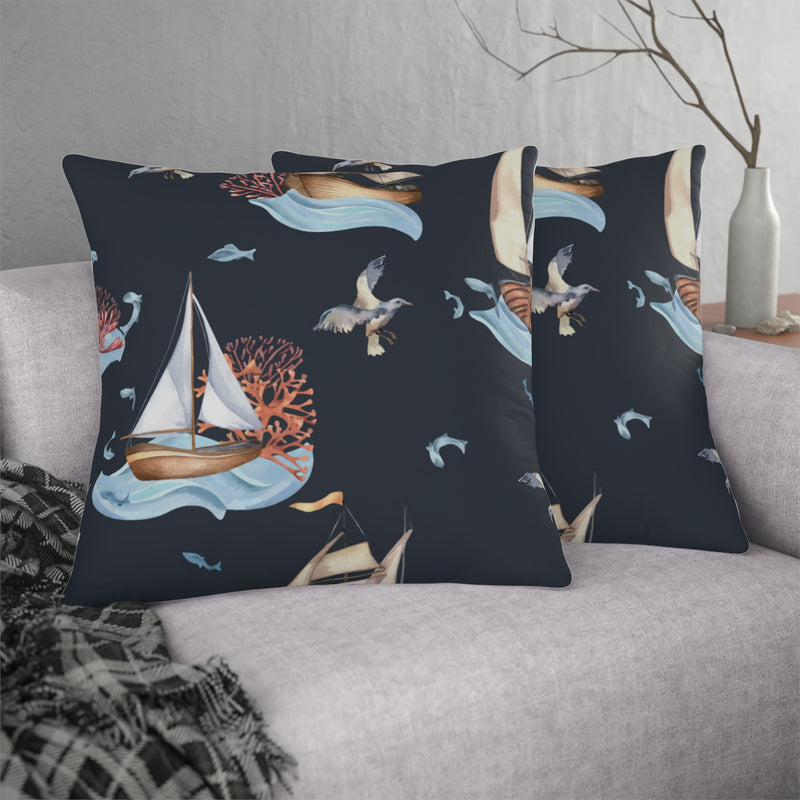 Black Sailboat Outdoor Pillow