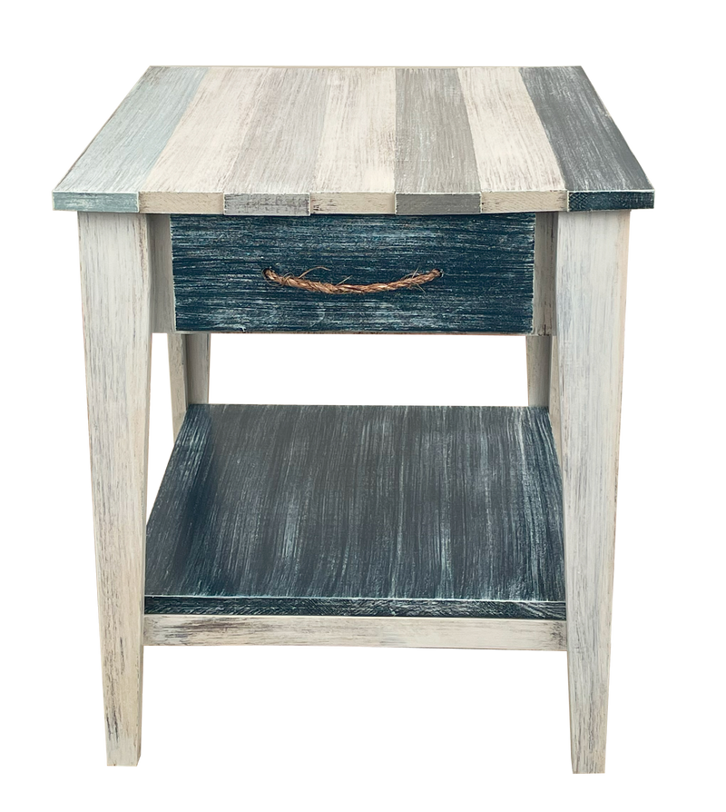 21" Nautical Stripe Wood End Table With Drawer
