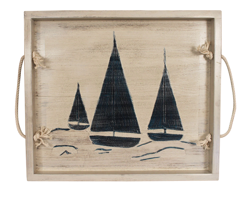 20" Triple Sailboat Wooden Tray