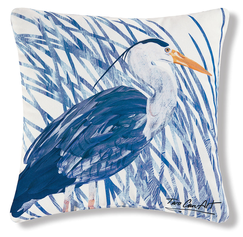 Blue Grass Heron Throw Pillow