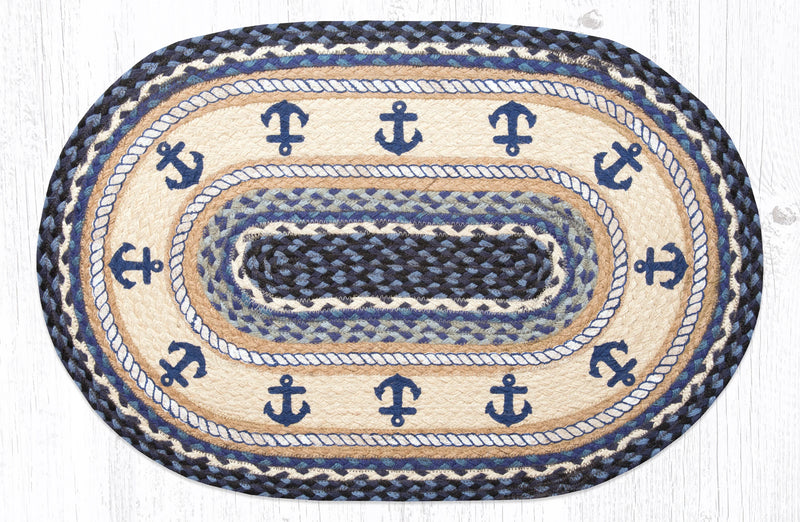 Blue Anchors Oval Patch Rug