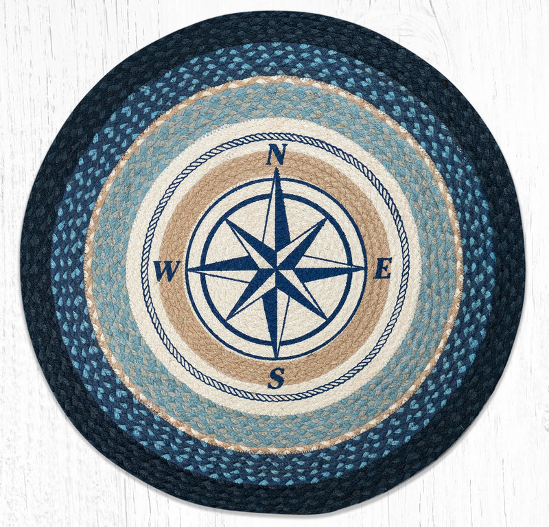 Compass Blues Round Patch Rug