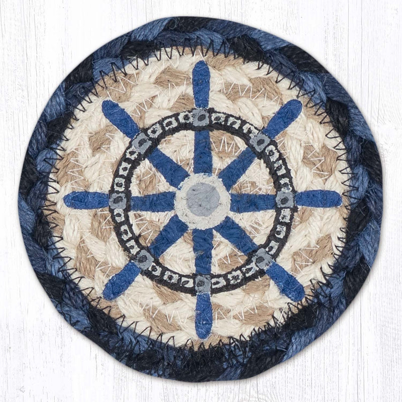 Coastal White Ship Wheel Printed Coaster