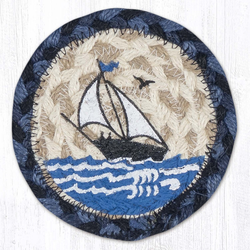 Coastal White Sailboat Printed Coaster