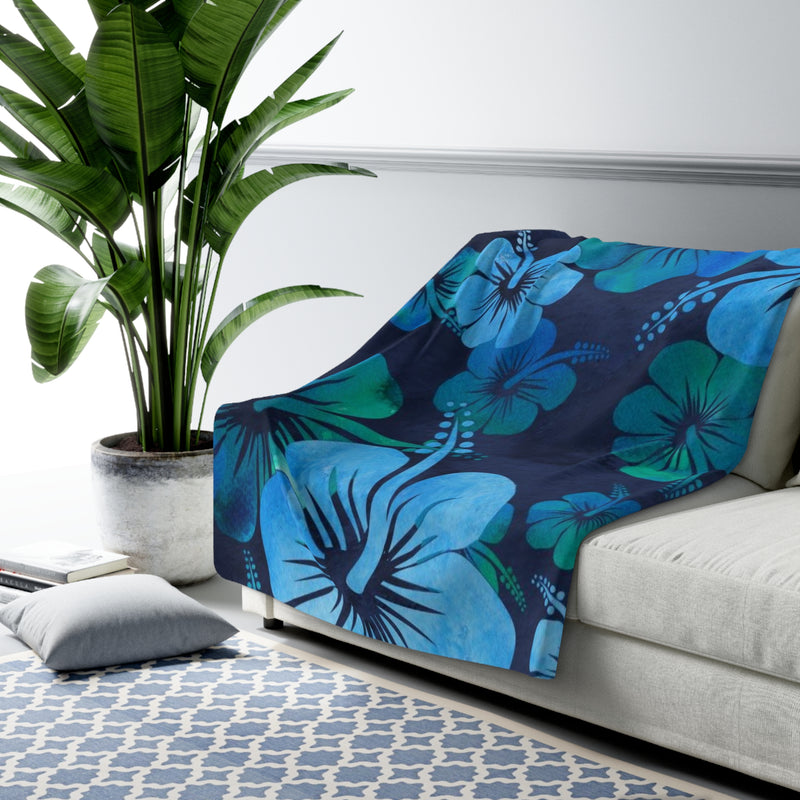 Blue Flower Sherpa Fleece Blanket