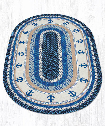 Blue Anchors Oval Patch Rug