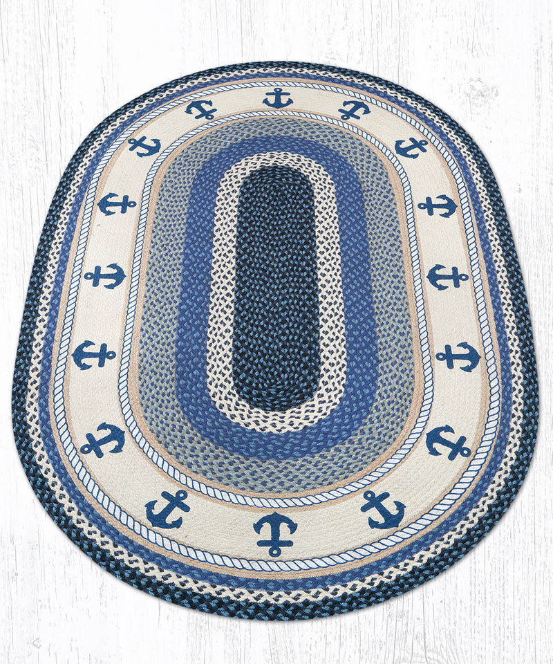 Blue Anchors Oval Patch Rug