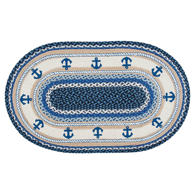 Blue Anchors Oval Patch Rug