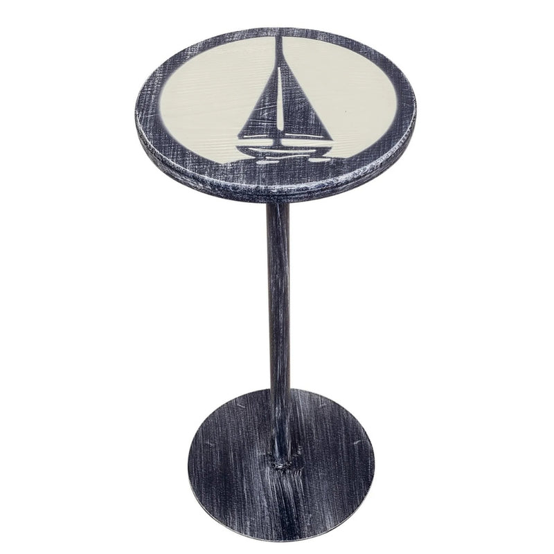 Weathered Navy Sailboat Round Drink Table