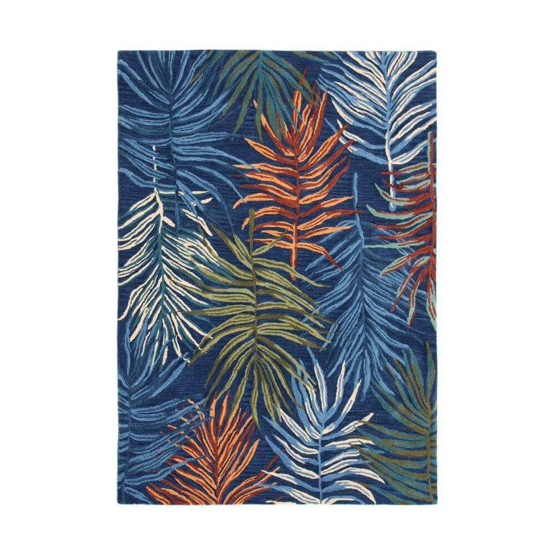 Navy Palm Fronds Rug